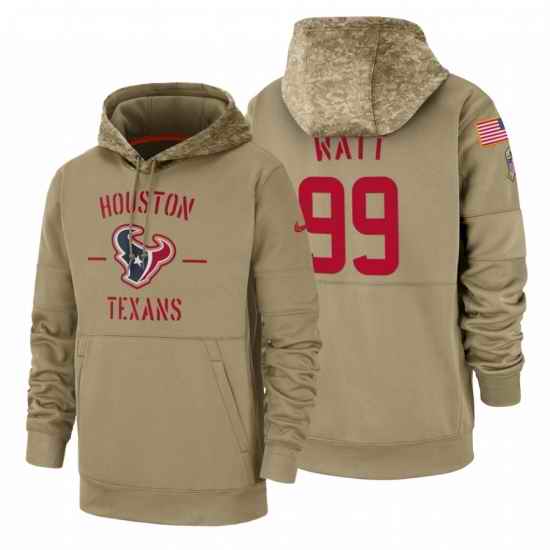 Mens Houston Texans 99 JJ Watt 2019 Salute to Service Tan Sideline Therma Pullover Hoodie